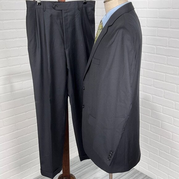 Jos A Bank Suit Men 43L 34Wx30L Black White Gordon Signature Gold Wool Classic - Picture 3 of 16